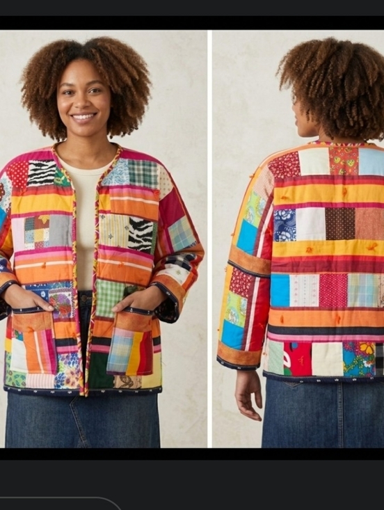 Don'T Throw It Out Jackets & Blazers - Upcycled Vtg Quilt Blanket Flirty Jacket S-M Open Front Dont Throw It Out
